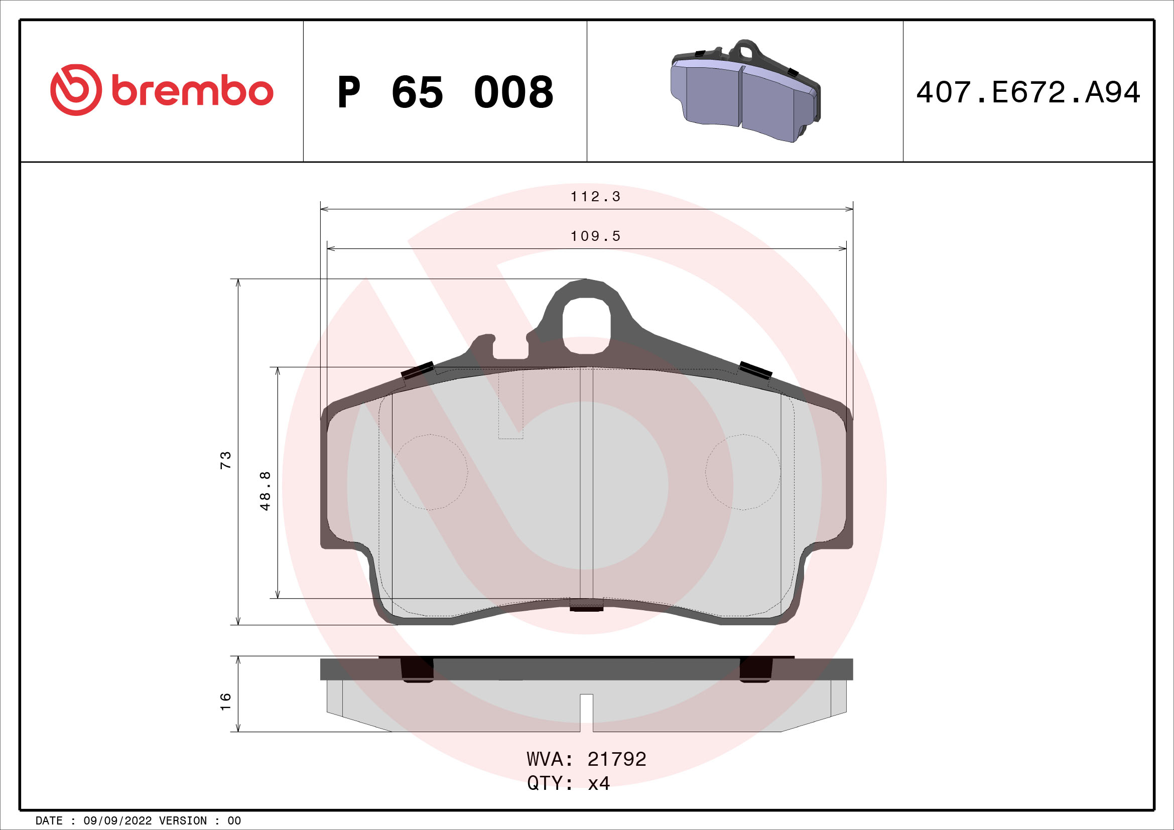 A.B.S. P 65 008 BREMBO Bremsbelagsatz, Scheibenbremse